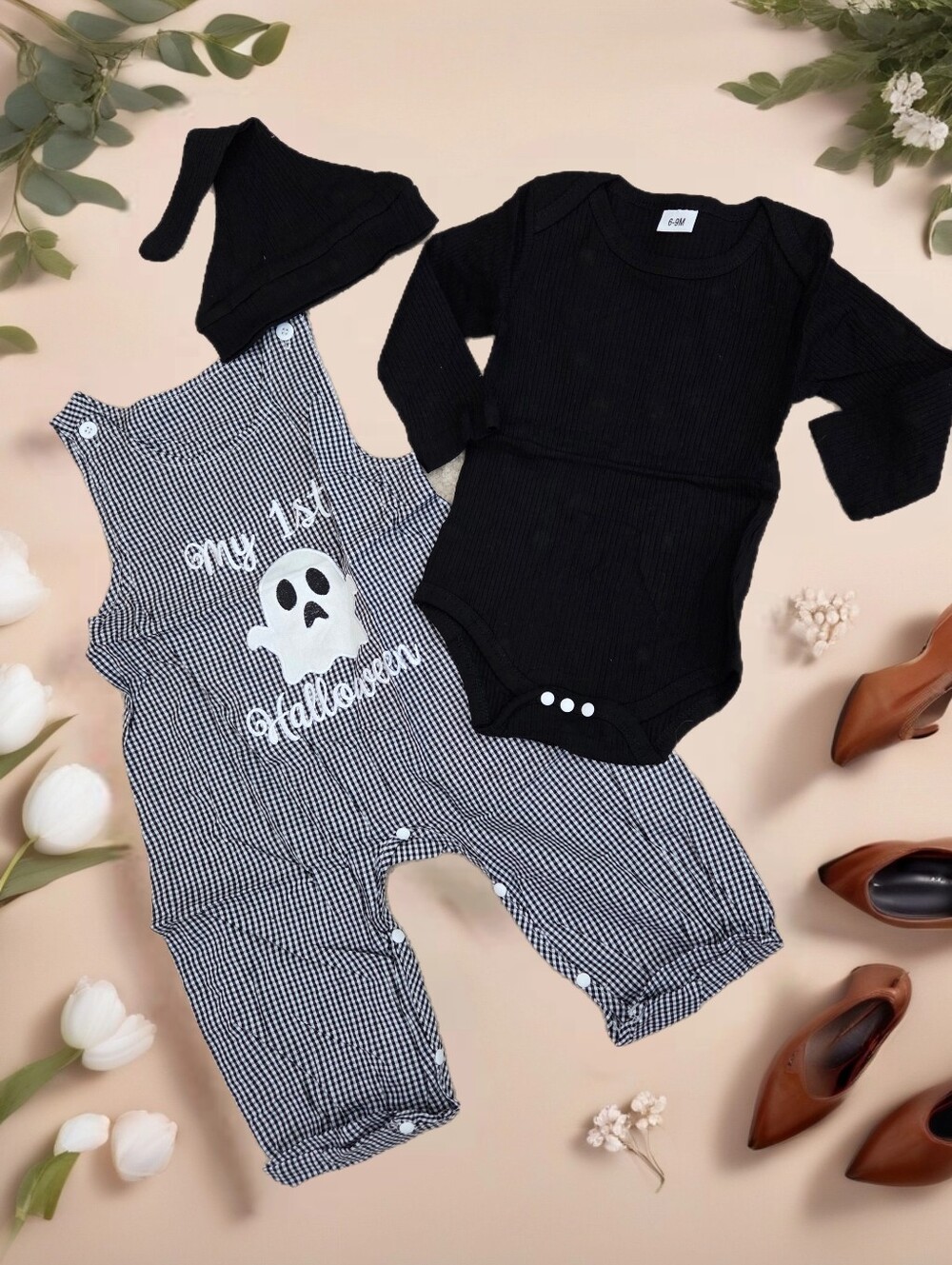 Baby 1st Halloween Ghost Outfit Romper and Hat set Unisex 6-9 m